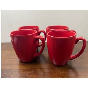 Corelle Red Stoneware Coffee Mugs Set of 4 Glossy Red Tea Cups